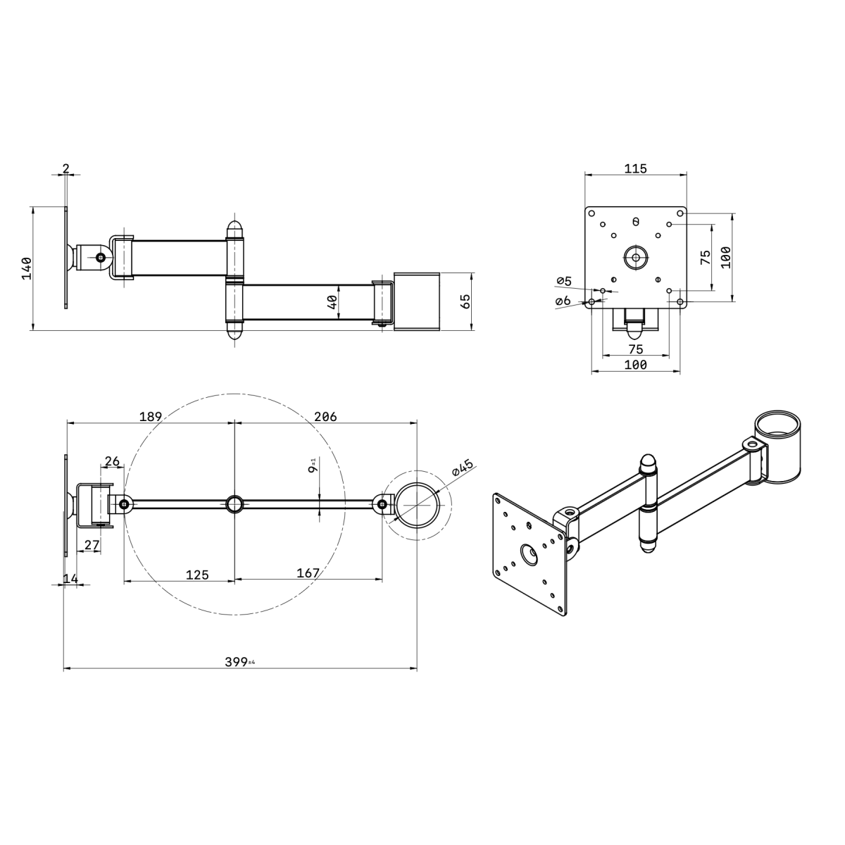 Шарнирный кронштейн для монитора с горизонтом